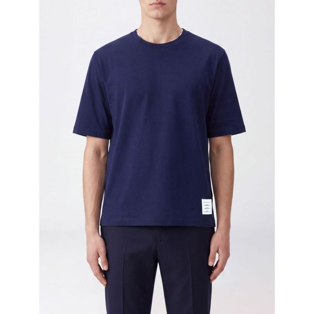 Thom Browne Men 4-Bar Cotton T-Shirt Thom Browne With Iconic Sleeve Motif